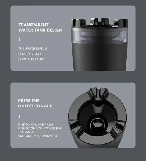 FIZZI SHOP smell-proof ashtray with water tank, black portable design, and secure lid for odor containment and easy cleaning