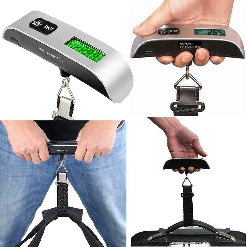 Metal luggage weight scale by FIZZI SHOP showing a clear dial and sturdy metal construction for accurate baggage weight measurement