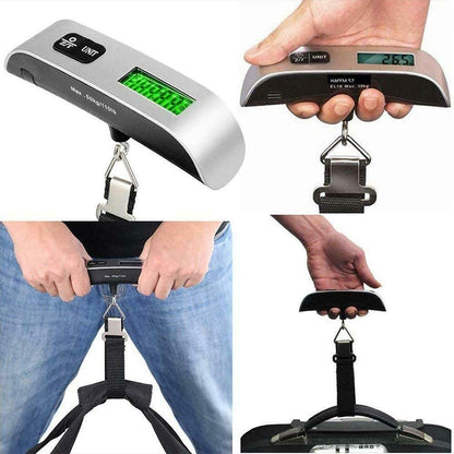 Metal luggage weight scale by FIZZI SHOP showing a clear dial and sturdy metal construction for accurate baggage weight measurement