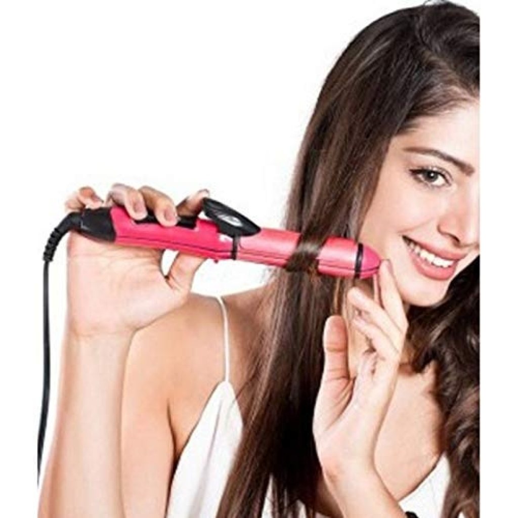 FIZZI SHOP JK SIDHU 2-in-1 Nova hair straightener and curler with ceramic plates, black and rose gold design, sleek styling tool