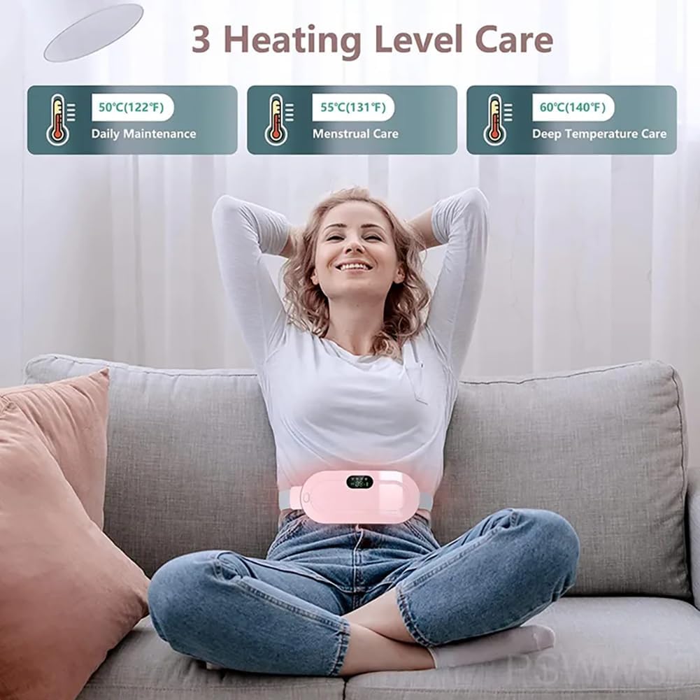FIZZI SHOP electric heating belt for period relief, shown wrapped around the abdomen for soothing warmth and comfort.