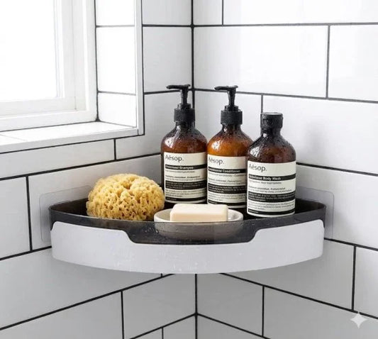 FIZZI SHOP multifunctional bathroom corner shelf with multiple compartments for organizing toiletries and accessories.