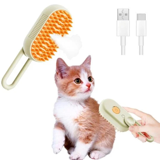 FIZZI SHOP 3-in-1 pet steam brush with adjustable handle and cleaning attachments for grooming and deodorizing pets.