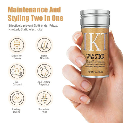 FIZZI SHOP JK SIDHU wax stick with smooth, solid wax in a sleek container for styling hair or eyebrows.