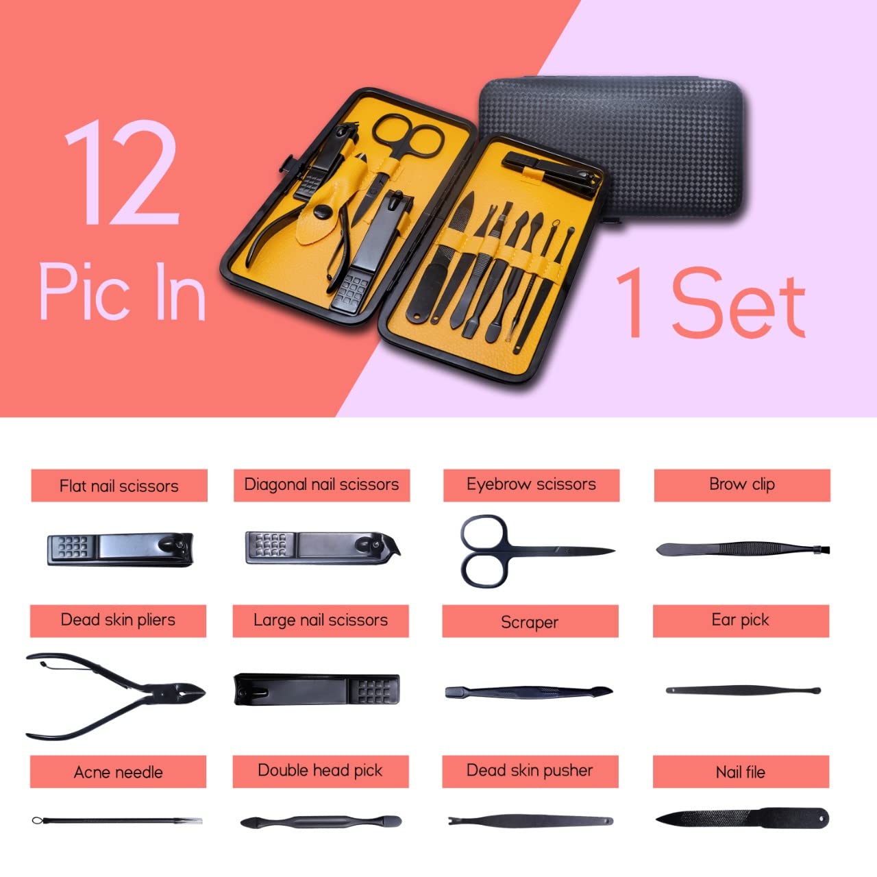 FIZZI SHOP nail cutter set with stainless steel nail clippers and grooming tools on a white background
