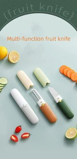 FIZZI SHOP 2-in-1 knife with peeler showing a stainless steel knife and peeler tool for vegetables and fruits