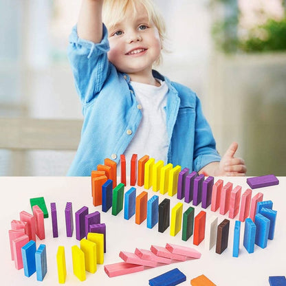 Set of 120 wooden dominoes from FIZZI SHOP JK SIDHU, showing colorful rectangular tiles arranged in a game layout.