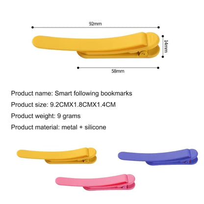 Set of three FIZZI SHOP silicone automatic bookmarks in vibrant colors, featuring flexible, easy-to-use design for marking pages.