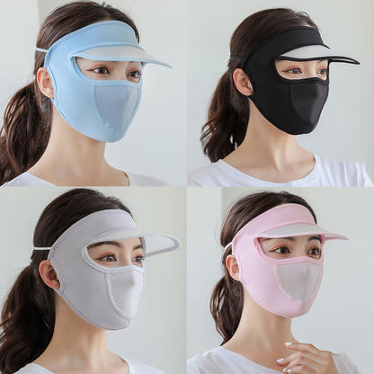 FIZZI SHOP cap with attached mask, casual outdoor accessory, black fabric with adjustable strap and integrated face covering.