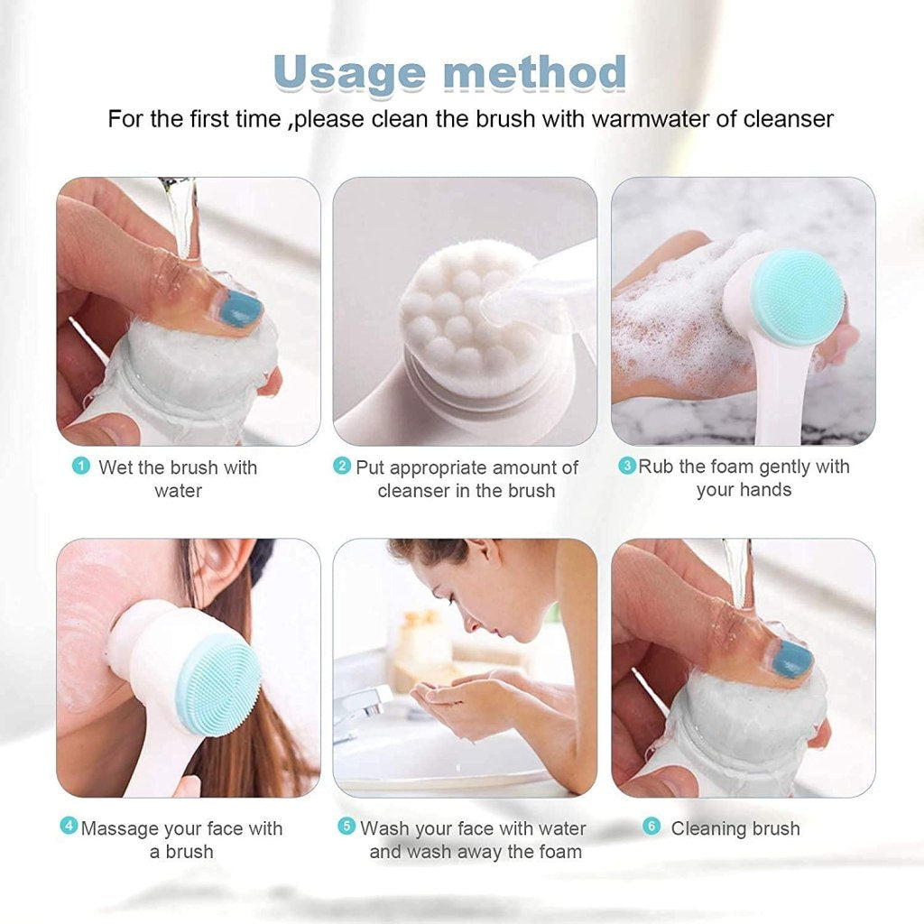 FIZZI SHOP JK SIDHU 2-in-1 face scrubber with dual-sided silicone and brush for gentle facial cleansing and exfoliation.