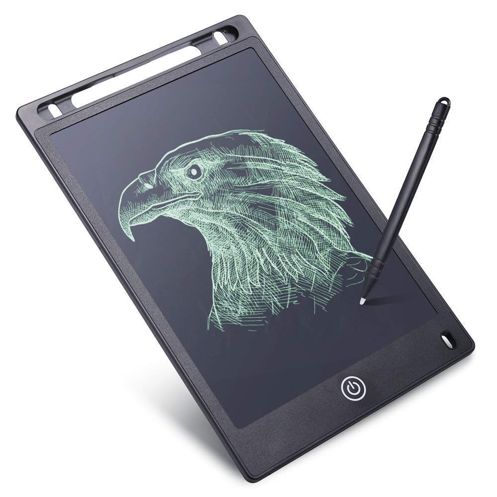 FIZZI SHOP JK SIDHU 8.5-inch electronic LCD writing tablet with a black screen for drawing and note-taking.
