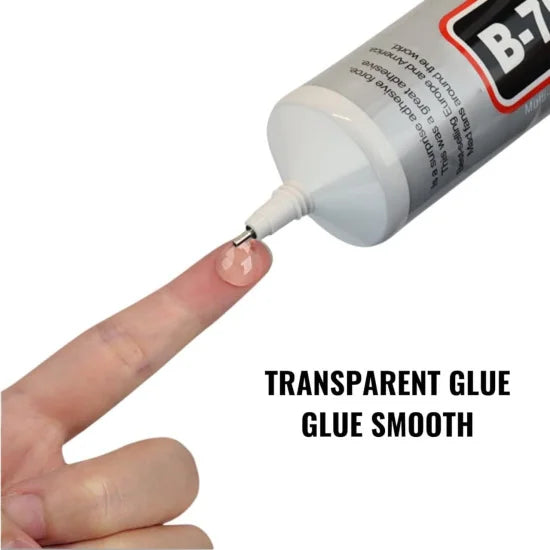 FIZZI SHOP B7000 clear adhesive glue bottle with applicator tip, ideal for crafts, jewelry, and DIY repairs.
