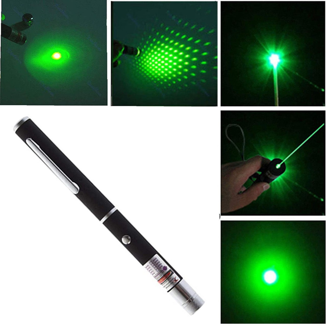 Green laser pointer light from FIZZI SHOP JK SIDHU, showing the compact device emitting a bright green laser beam.