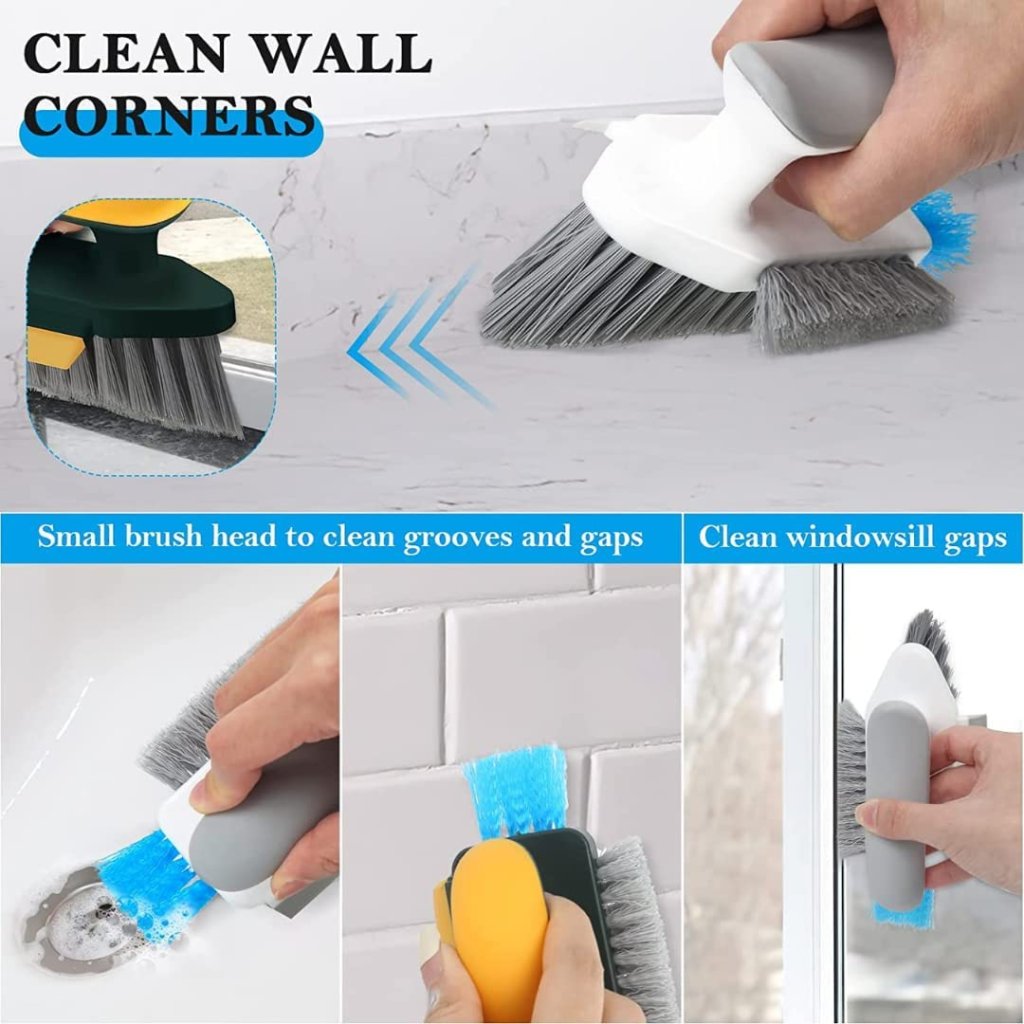 FIZZI SHOP 4 in 1 gap cleaning brush with multiple brush heads for grout, cracks, and tight spaces.
