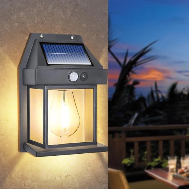 FIZZI SHOP solar wall bulb lamp illuminating outdoor wall with energy-efficient solar-powered LED light