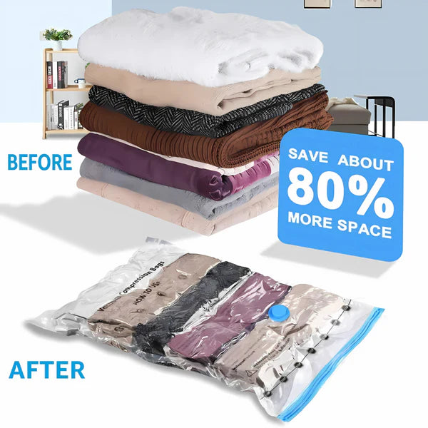 FIZZI SHOP big vacuum storage bag set with pump, includes 5 large compression bags for space-saving storage.