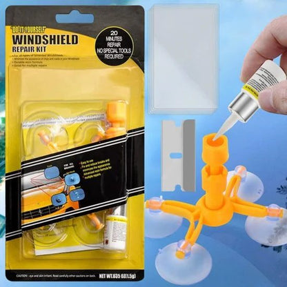 FIZZI SHOP automotive windshield repair kit with tools and resin for fixing cracks and chips on car windshields.