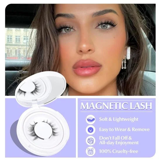 Reusable magnetic eyelashes by FIZZI SHOP with sleek, natural-looking lash extensions on a clear background.