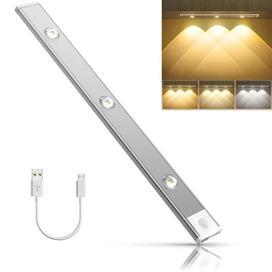 FIZZI SHOP motion sensor under cabinet lights with three color options, mounted under kitchen cabinet for automatic illumination.