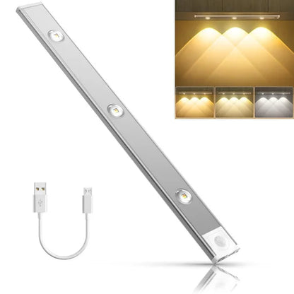 FIZZI SHOP motion sensor under cabinet lights with three color options, mounted under kitchen cabinet for automatic illumination.