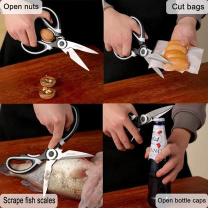 FIZZI SHOP kitchen scissors with protective case, stainless steel blades, and ergonomic handles for precise cutting and safety.