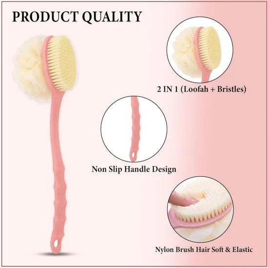 FIZZI SHOP 2-in-1 bath brush and back scrubber with long handle for body cleansing and exfoliation in the shower.
