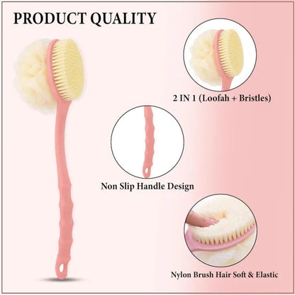 FIZZI SHOP 2-in-1 bath brush and back scrubber with long handle for body cleansing and exfoliation in the shower.