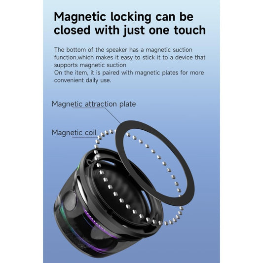 FIZZI SHOP G200 Magnetic Bluetooth Speaker showing sleek black design with control buttons and magnetic surface for easy attachment