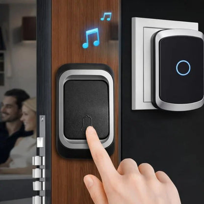 FIZZI SHOP cordless remote doorbell with receiver and push button mounted on a wall, wireless doorbell system for home security