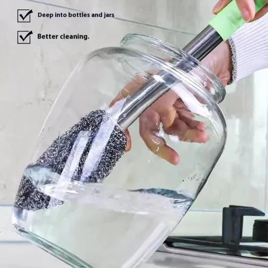 Steel wire bottle cleaning brush by FIZZI SHOP with a long handle and bristles for thorough cleaning of bottles and narrow containers.