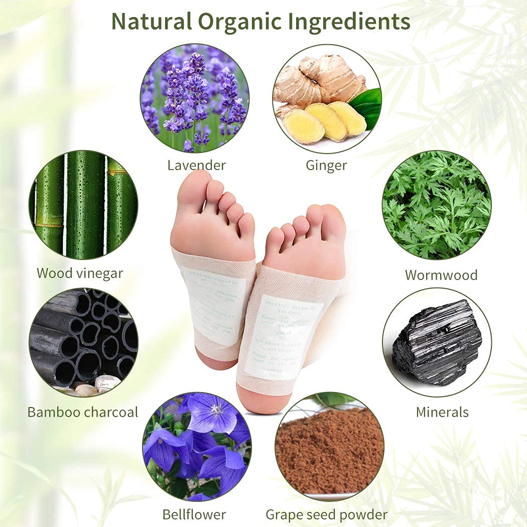 FIZZI SHOP Kinoki Detox Foot Pad applied to bare foot showcasing black adhesive patch for detoxification.