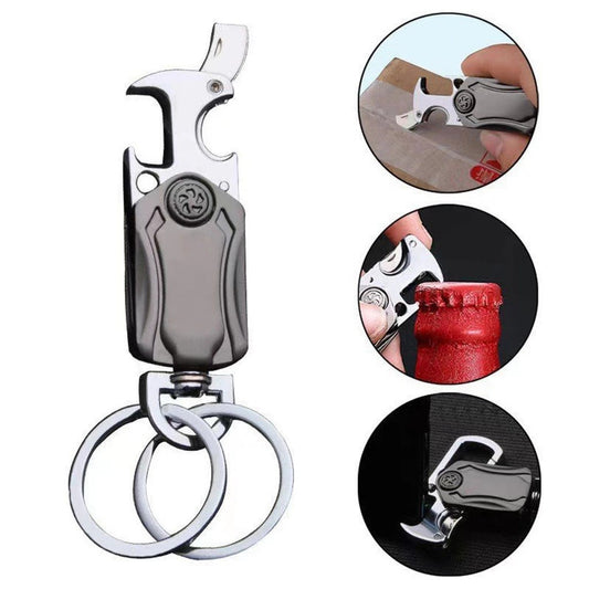 FIZZI SHOP JK SIDHU 5-in-1 keychain spinner with multiple rotating parts and compact design, displayed on a white background.