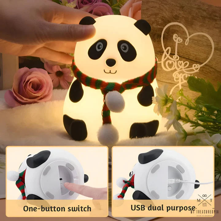 FIZZI SHOP Panda Night Lamp glowing softly, featuring a cute panda design ideal for kids' bedroom decor.