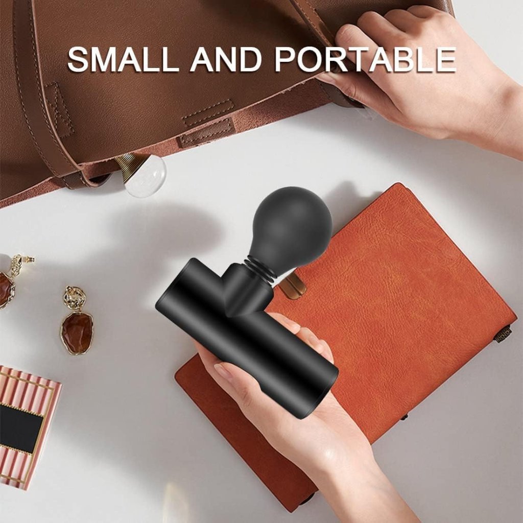 FIZZI SHOP mini facial massager gun with ergonomic handle and soothing massage heads for skincare treatment.