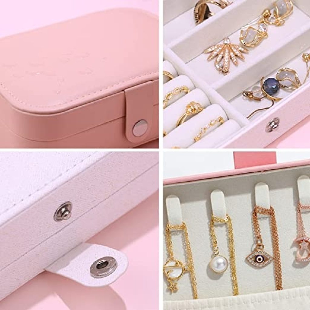 PU big jewellery box by FIZZI SHOP JK SIDHU with multiple compartments for organizing necklaces, rings, and earrings.