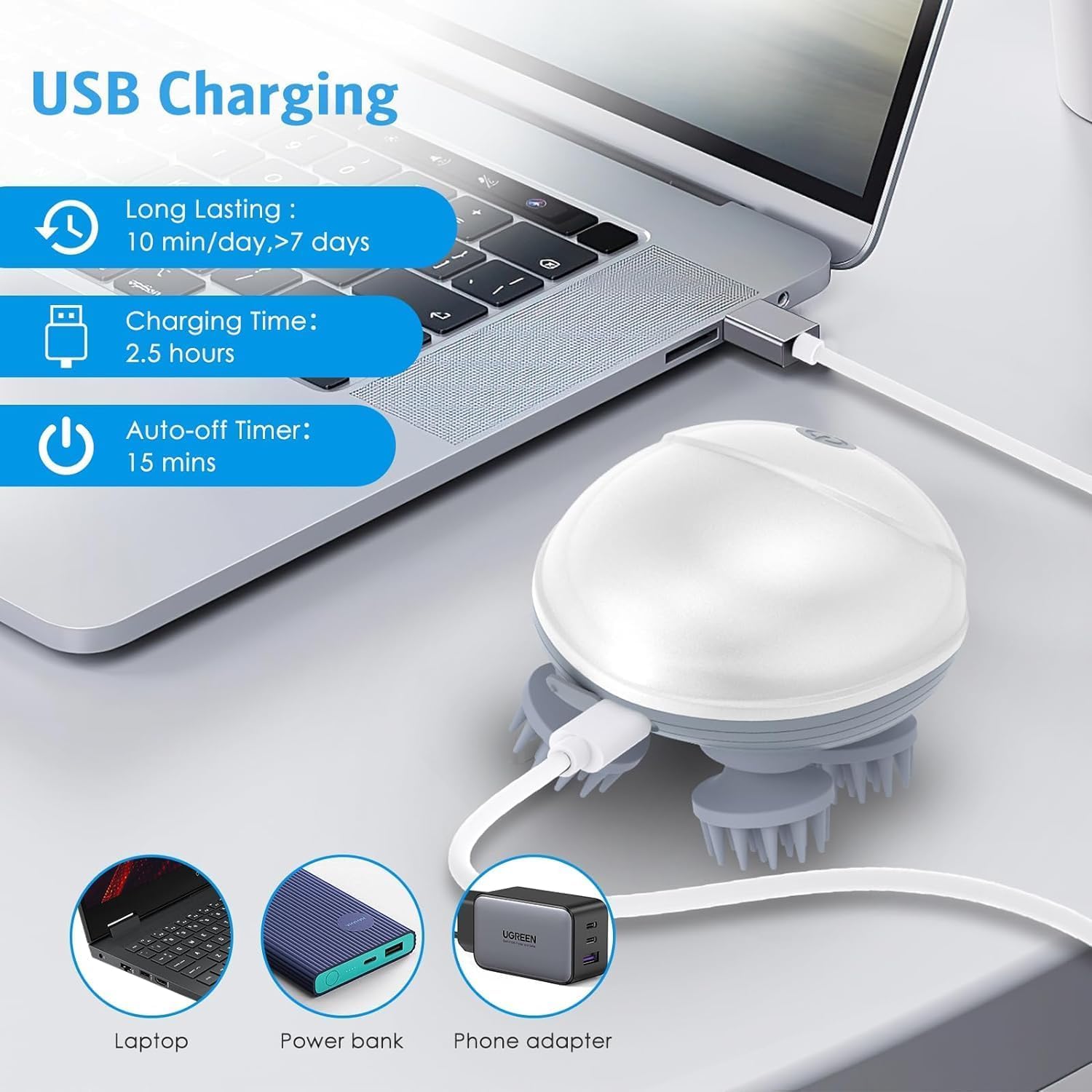 FIZZI SHOP Smart Scalp Massager with rotating silicone massage heads for relaxing scalp therapy.