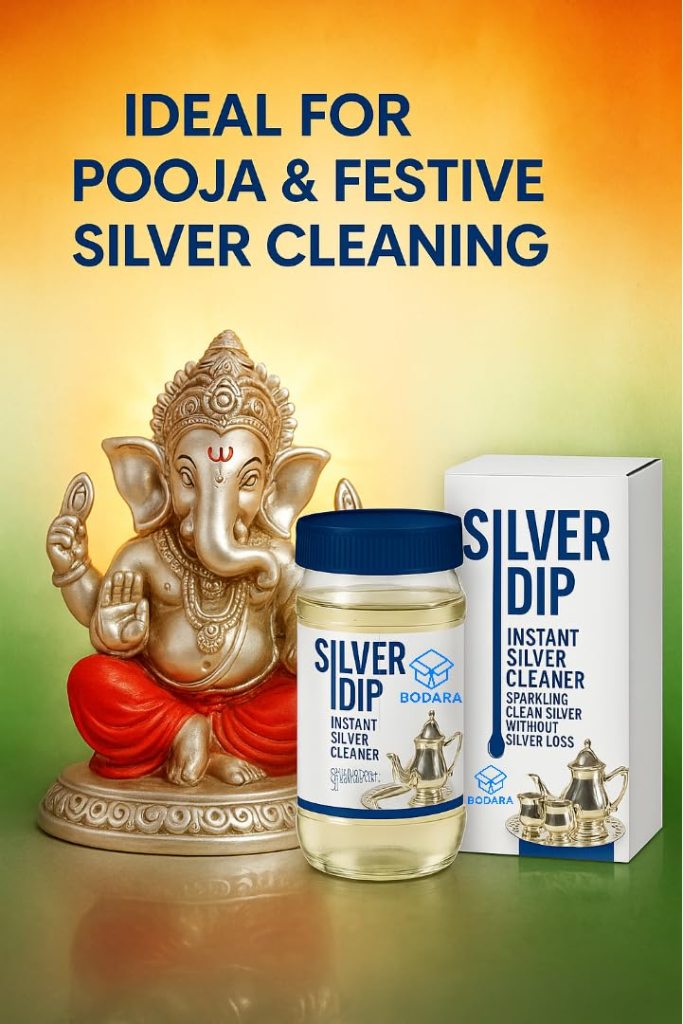 FIZZI SHOP silver dip cleaner liquid in a bottle, used for cleaning and polishing silver jewelry and silverware.