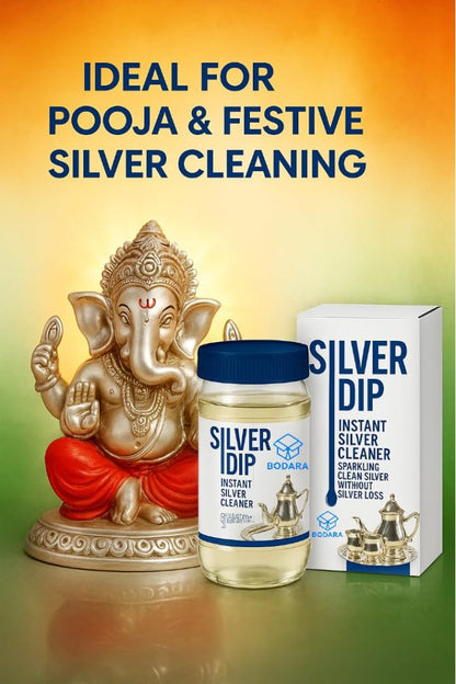 FIZZI SHOP silver dip cleaner liquid in a bottle, used for cleaning and polishing silver jewelry and silverware.