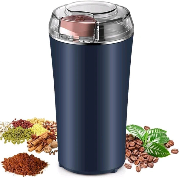 FIZZI SHOP electric coffee grinder with stainless steel burrs and compact design for fresh, ground coffee.