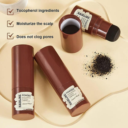 FIZZI SHOP black hair line powder stick applied to hairline, natural-looking hair enhancement for a fuller appearance.