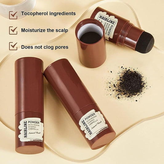 FIZZI SHOP black hair line powder stick applied to hairline, natural-looking hair enhancement for a fuller appearance.