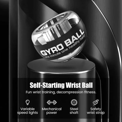 FIZZI SHOP gyro ball with textured grip and rotating design for hand exercise and stress relief, shown in close-up.