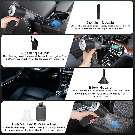 FIZZI SHOP 3-in-1 portable mini vacuum cleaner with handheld, brush, and crevice tools for versatile cleaning.