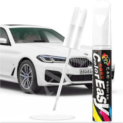 White car scratch repair paint pen by FIZZI SHOP JK SIDHU shown on a car surface for touch-up and minor scratch repair.