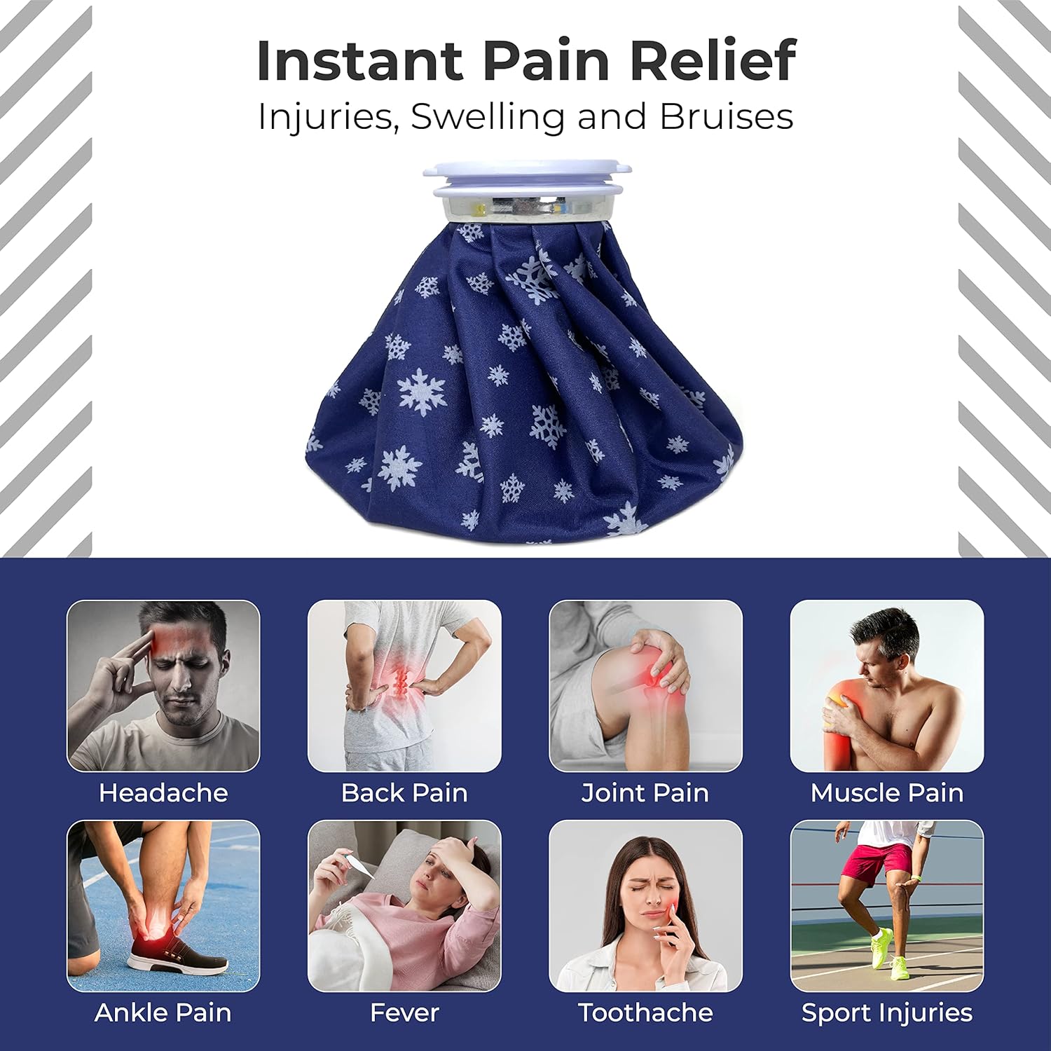 FIZZI SHOP 9-inch ice bag for pain relief, flexible gel-filled cold pack with a durable fabric cover for injuries and swelling.