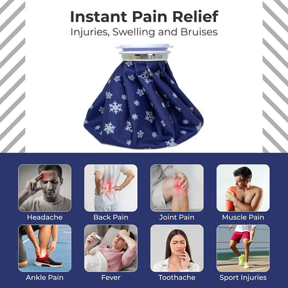 FIZZI SHOP 9-inch ice bag for pain relief, flexible gel-filled cold pack with a durable fabric cover for injuries and swelling.