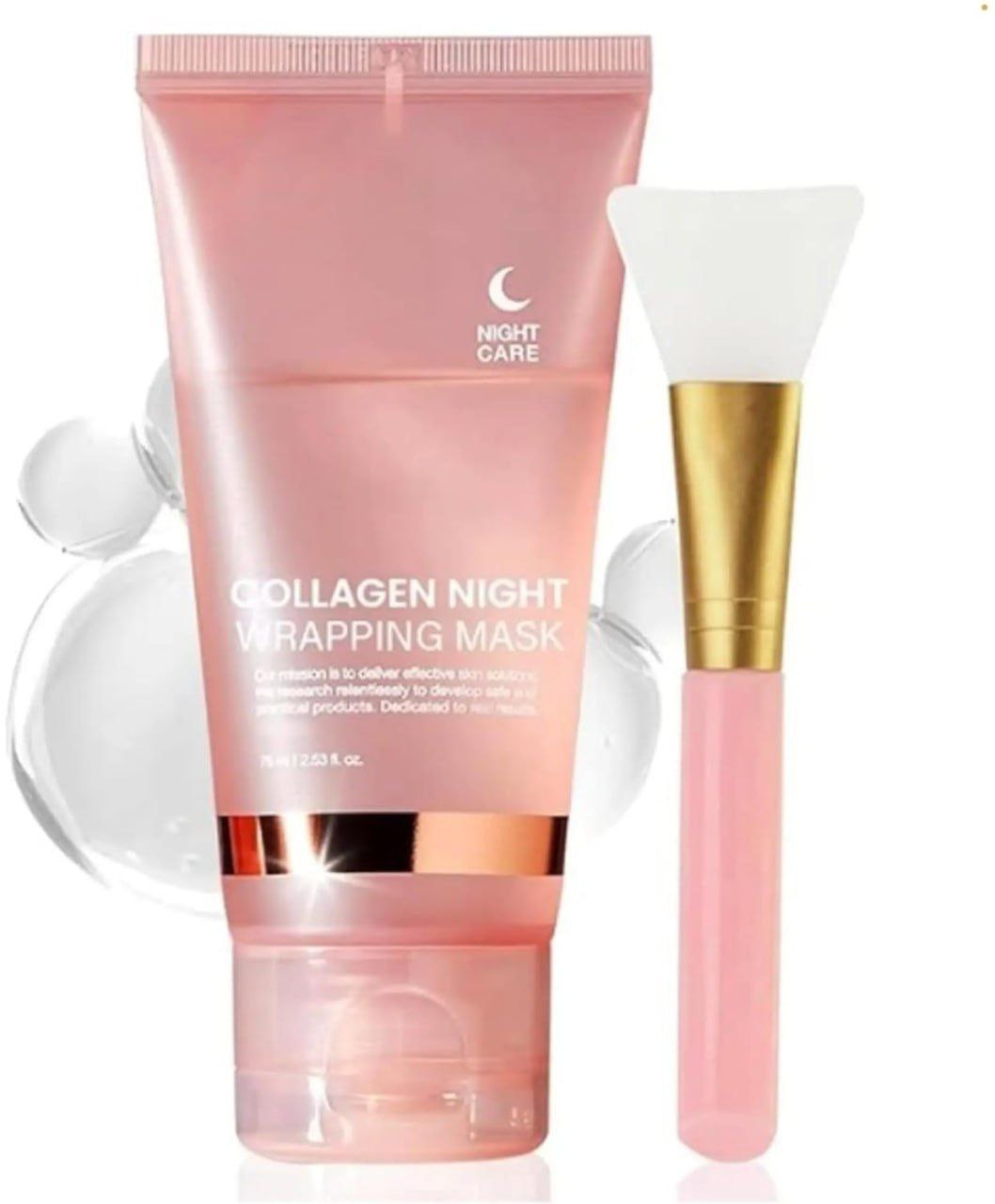 FIZZI SHOP JK SIDHU Collagen Night Wrapping Mask applied on a person's face for skincare and deep hydration.