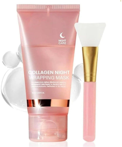 FIZZI SHOP JK SIDHU Collagen Night Wrapping Mask applied on a person's face for skincare and deep hydration.