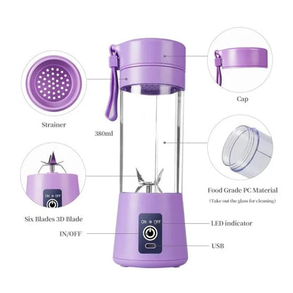 FIZZI SHOP 6-blade 2 USB fruit juicer machine with sleek design, showing the compact juicer with blades and USB port.