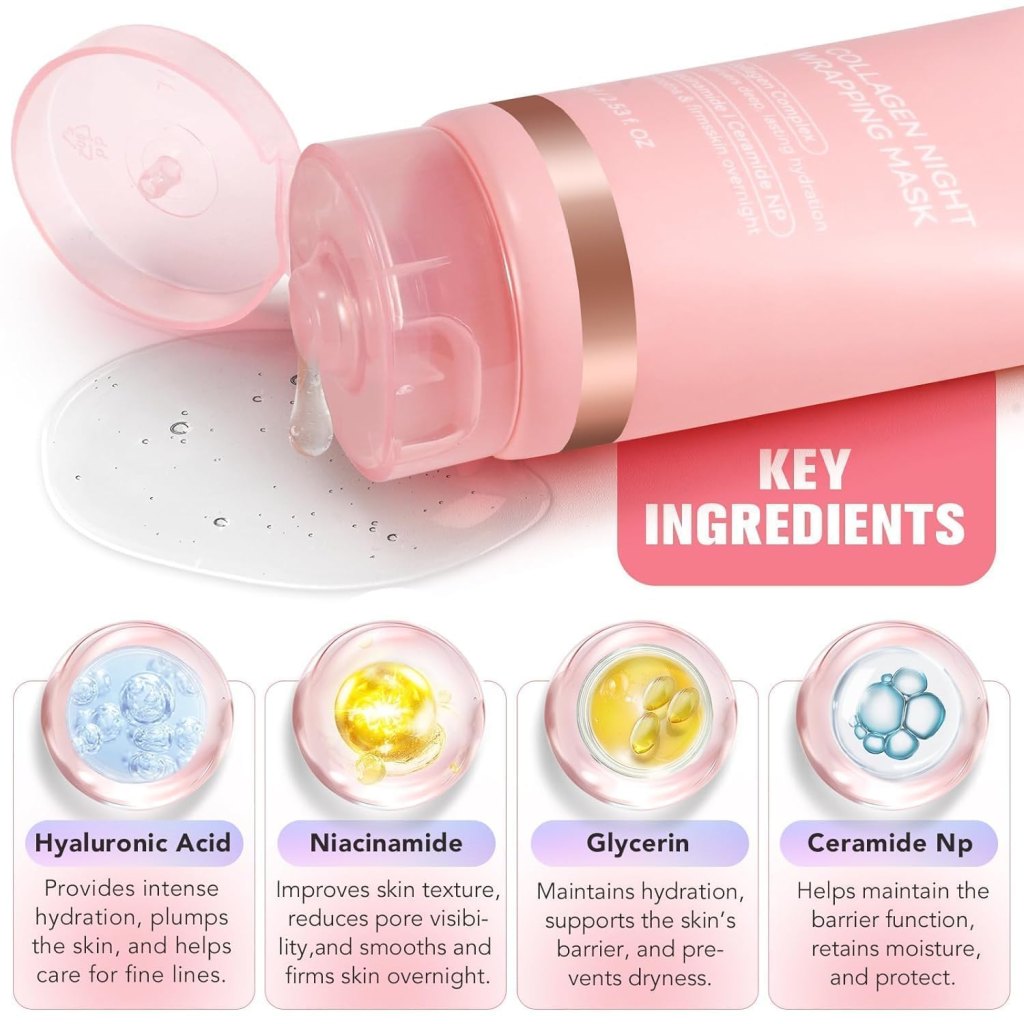 FIZZI SHOP JK SIDHU Collagen Night Wrapping Mask in a jar, showing the smooth, creamy texture of the skincare product.